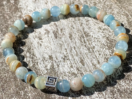 Unisex Blue Selenite Moon Goddess Bracelet Or Anklet 6mm With Positive Healing Energy