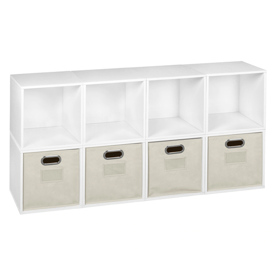 Noble Connect Storage Set - 8 Cubes and 4 Canvas Bins- White Wood Grain/Natural