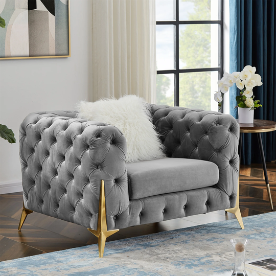 Single Sofa Couch Velvet Sofa Living Room Sofa Gold Legs Grey