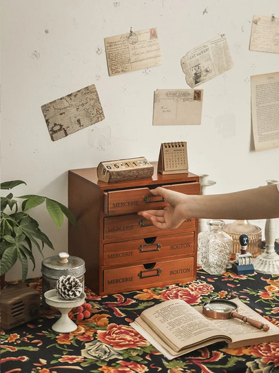 Office Storage Box, Desk Drawer, File A4 Paper Shelf, Wooden Vintage Box Label, With Drawer
