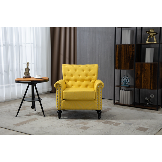Modern Accent Chair Velvet Armchair w/Tufted Back/Wood Legs, Upholstered Lounge Arm Chair Single Sofa for Living Room Bedroom