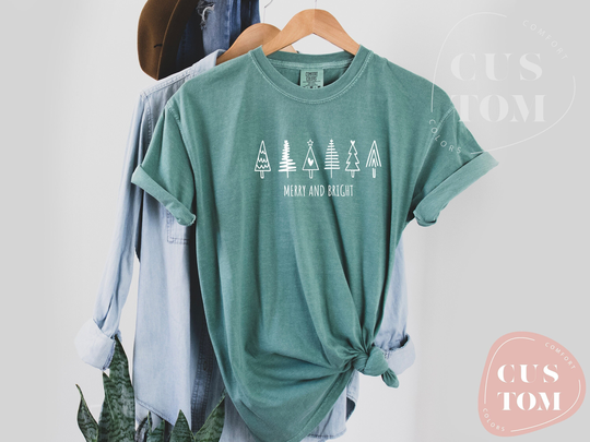 Christmas Comfort Colors Tee, Merry & Bright Shirt, Gift, Gift For Her, Him, Minimal Xmas