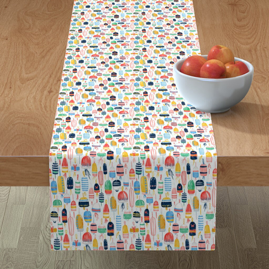 Marine Buoys Table Runner - Lobster By Helenpdesigns Beach Ocean Nautical Coral Aquamarine Cotton Sateen Spoonflower