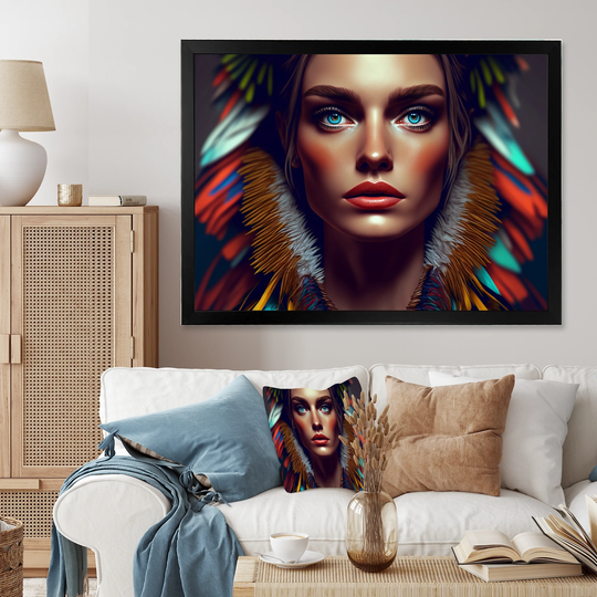 Designart 'Colorful Sensual Woman In Fur Coat VIII' Contemporary Glam Framed Art Print