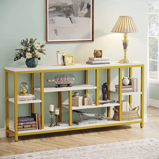 70.9 inch Extra Long Console Sofa Table Behind Couch, 3-Tier Industrial Entryway Hallway Table with Storage - Brown