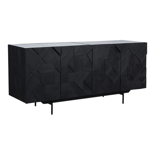 Aurelle Home Modern Black Mango Wood and Marble Sideboard