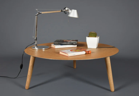 Mid-Century Round Coffee Table in Oak & Cor-Ten Steel