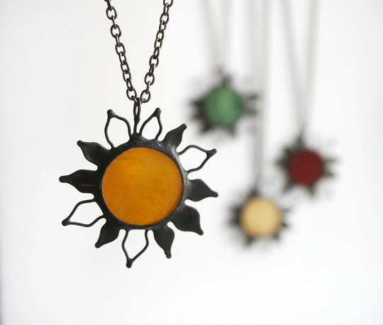 Autumn Sun Necklace Pendant, Fall Colors Jewelry, Stained Glass, Gifts, Handmade Sun, Gift For Her