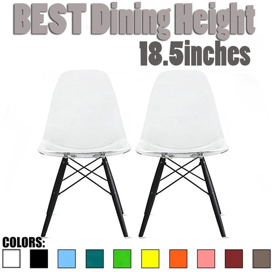 2xhome - Set of 2 Clear Modern Designer Acrylic Plastic Dining Chairs Dark Black Wood Home Restaurant Office Accent
