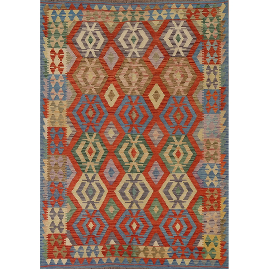 Colorful Kilim Reversible Area Rug Living Room Hand-woven Wool Carpet - 5'8" x 7'7"