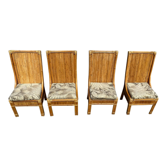 Bamboo, Split Reed Rattan High Back Chairs Set Of 4