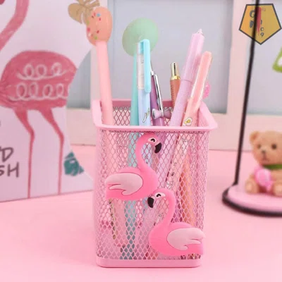Metal Cute Pen Pencil Holder Office Home Desk Square Pencil Cup Caddy Box Makeup Brush Holders For Girls