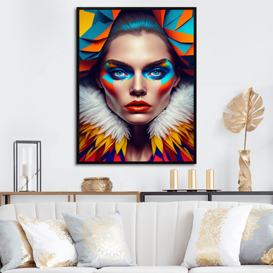 Designart 'Colorful Sensual Woman In Fur Coat I' Contemporary Glam Framed Canvas Art Print