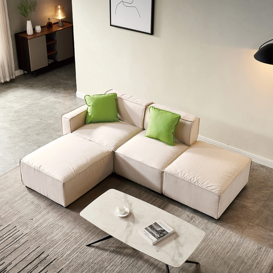 Elegant Modular Sofa L Shape Polyester Padded Seat Sofa & Chaise Sectional Couch with Convertible Ottoman Chaise and Pillows
