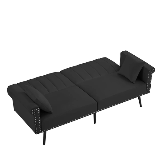 77.5" Convertible Folding Futon Sofa Bed, Velvet Sleeper Sofa Living Room Loveseat