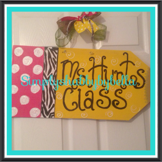 Cute Pencil Burlap Or Wood Door/Wall Hanger Great Teacher's Gift