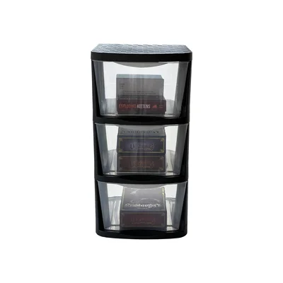 3 Drawer Storage Tower, Black Frame With Clear Drawers