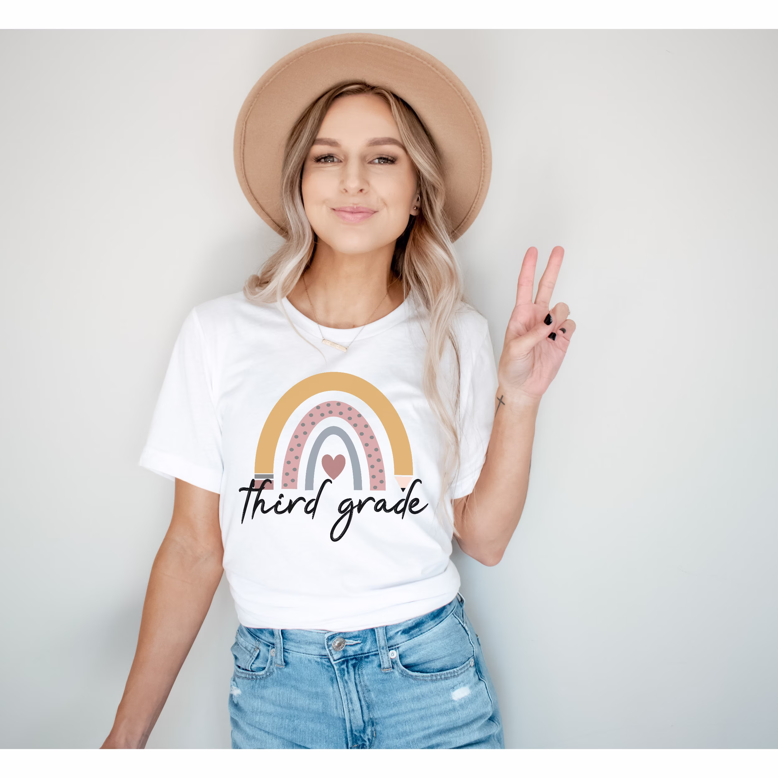 Third Grade Teacher Shirt, Cute 3rd Teaching Tee, Boho Rainbow Pencil Back To School Outfit, Level Matching Elementary Crew