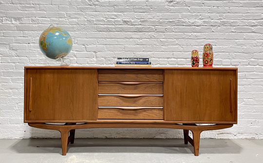 Long Sculpted Mid Century Modern Styled Danish Credenza/Media Stand Sideboard