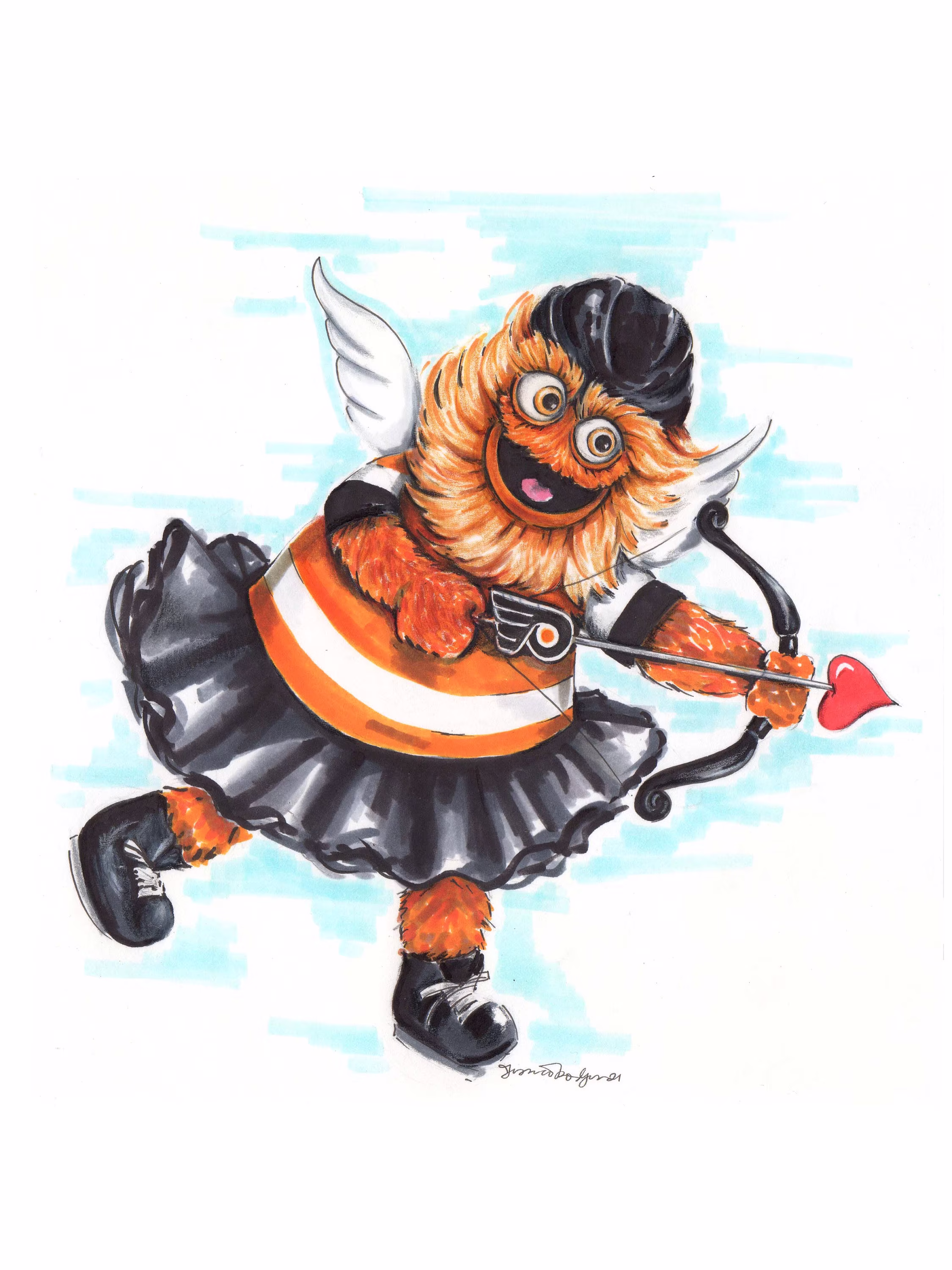 High Quality Art Print Of An Original Pencil & Marker Illustration Philadelphia Flyers Gritty Phillys Favorite Mascot Artwork