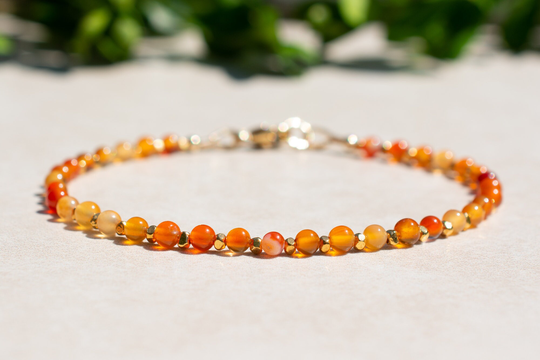 Carnelian & Gold Gemstone Beaded Bracelet, Bracelet For Women, Delicate Dainty Stacking Mothers Day Gift Her