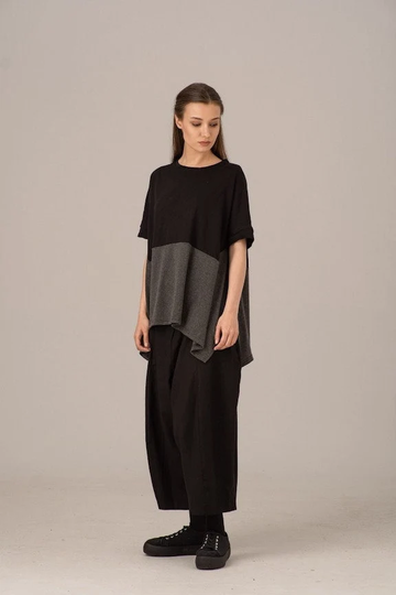 Color Block Tunic Top With Asymmetric Length & Dress-Like Silhouette - Summer Cotton Tee, Comfy Women Clothing