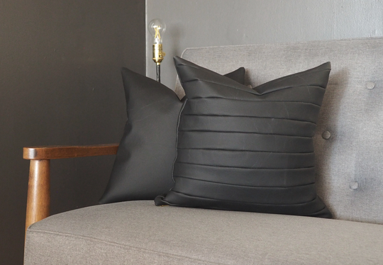 Pencil Stripe Faux Leather Pillow Cover Black