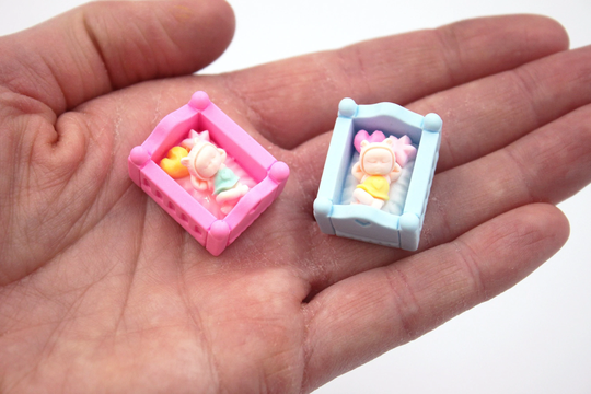 Baby in Crib - Miniature 124 Scale Dollhouse For Nursery Pink Girl Or Blue Boy Supplies, Shower Party Favor