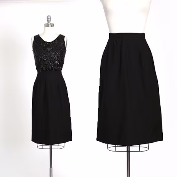 Black Wool Skirt | Vintage 80S Pencil