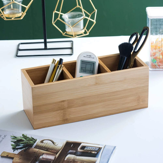 Bamboo Pen Holder, Wooden Pencil Minimalist Cup Desk Organizer, Remote Control Holder