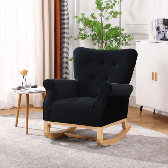 Black Rocking Chair Upholstered Accent Chair Cushioned Arm Chair