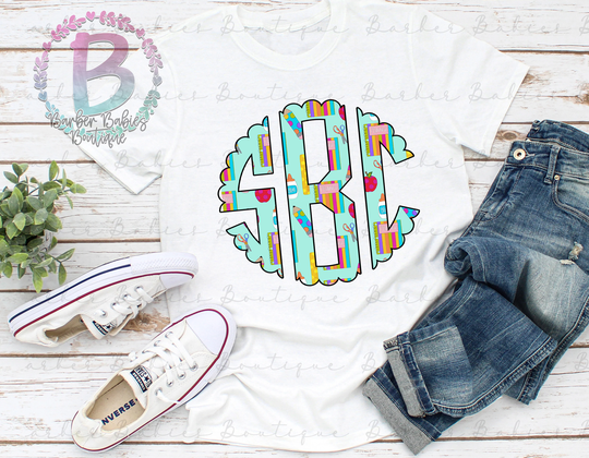 Ready To Press - Sublimation Transfer Back School Pencil Notebook Polka Dots Glue Monogram Supplies
