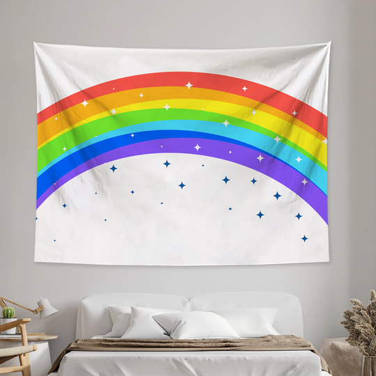 Colorful Rainbow Boho Tapestry For Kid Room Decor White Cute Abstract Pattern Wall Hanging Bedroom Living