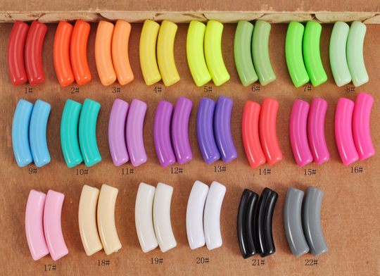22 Colors, 8mm Skinny Colorful Acrylic Tube Beads, Bamboo Beads,6Pcs/30Pcs Curved Beads, Beads For Bangle Bracelet Making, 32x8mm