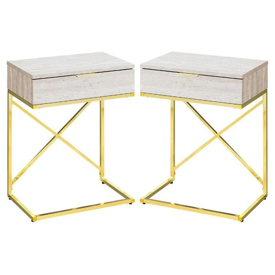 18" Storage Accent End Table in Beige and Gold Finish - Set of 2 - 54 x 84