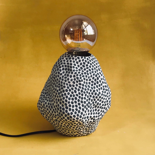 Sculptural Ceramic Table Lamp | Bohemian Bedside Amorphous Form Organic Lighting Polka Dotted Home Decor Object