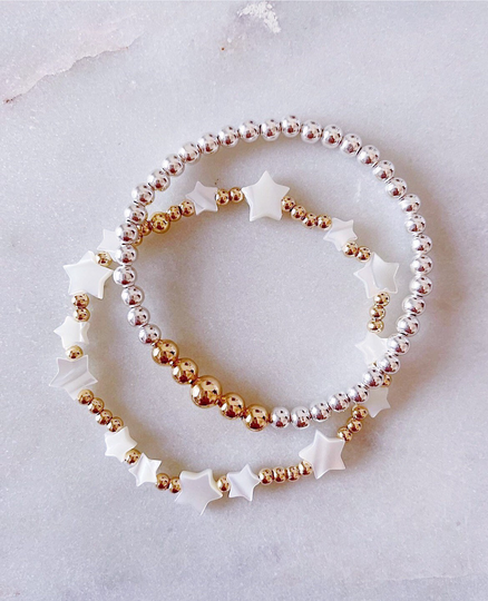 Star Bracelet, Mixed Metal Gold Filled Bracelet Stack, Shell Unqiue Gift For Mother's Day