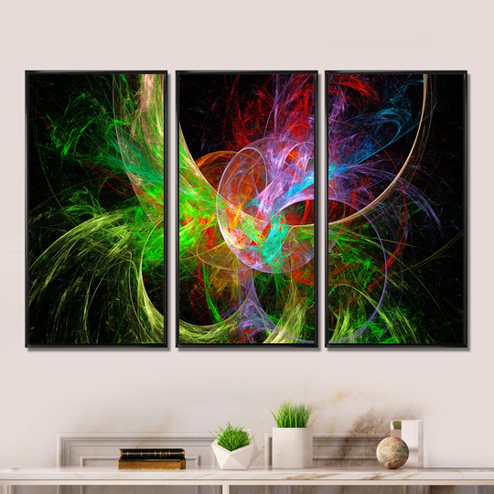 Designart 'Multi Color Fractal Abstract Design' Abstract Framed Artwork Set of 3 - 4 Colors of Frames