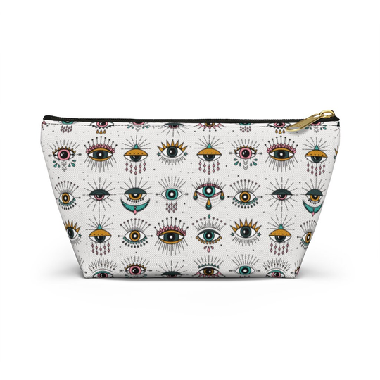 Third Eye Pattern Zippered Accessory Pouch W T-Bottom, Evil Cosmetic Bag, All Seeing Travel Boho Bohemian, Magic