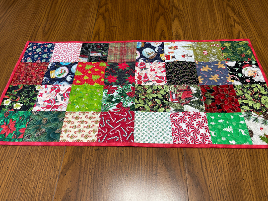 Quilted Christmas Table Runner, Scrap Quilt Table Runner Decor, Quilted Table, Item 205