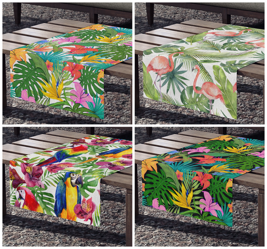 Tropical Table Runner, Outdoor Spring Table Decor, Tablecloth, Flamingo Runner, Parrot Hawaiian