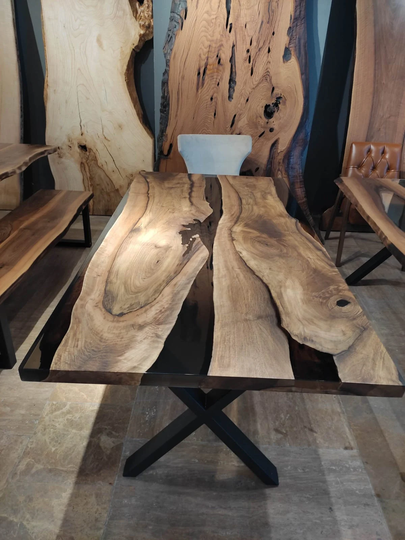 Custom To Order | Black Walnut Table Epoxy Dining Edge Free Shipping