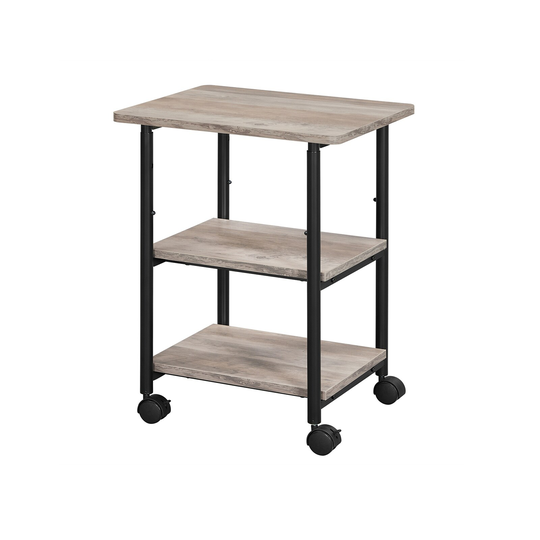 Industrial Printer Stand, 3-Tier Machine Cart with Wheels and Adjustable Table Top, Heavy Duty Storage Rack for Office and Home