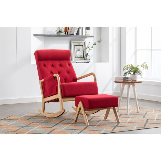 Rocking Chair Nursery with Cushion & Ottoman, High Backrest Accent Glider Rocker Chair