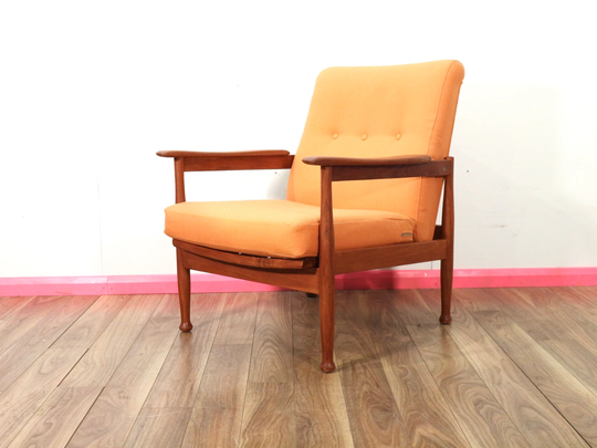 Mid Modern Century Teak Framed Danish Style Reclining Lounge Chair By Guy Rodgers Vintage