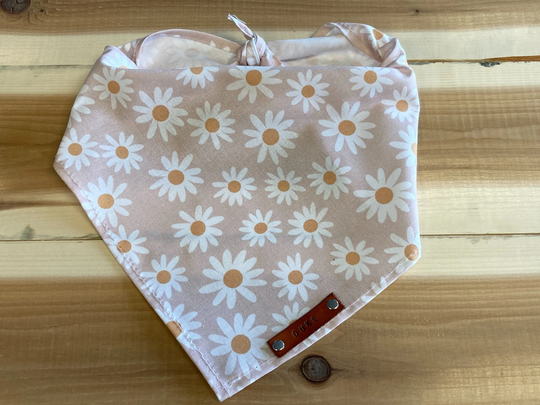 Dog Bandanas, Daisy Pattern, Bandana, Traditional Tie, Personalized Leather Name Tag Over The Collar Bandana