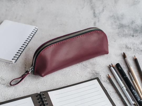 Women Pencil Pouch, Burgundy Makeup Bag, Custom Zipper Case, Paint Brush Storage, Personalized Tool Organizer, Crochet Hook & Scissors Case