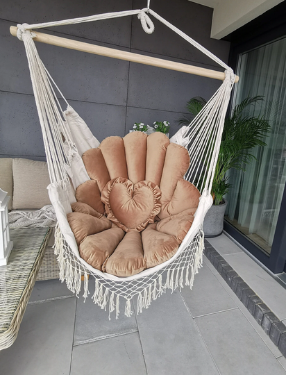 Swing Cushion, Chair 110 cm Pillow + Heart, Hanging Cocoon Swing, Hammock, Outdoor Custom Cushions, Beige Velvet
