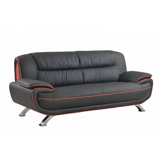 35" Sleek Black Leather Sofa - 35" x 80" x 35"