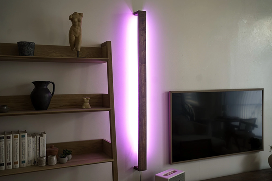 Wooden Led Color Wall Light Sconce // Dimmable Floating Hardwood Rbg Floor Atmosphere Corner Lamp With Remote Modern Minimalist